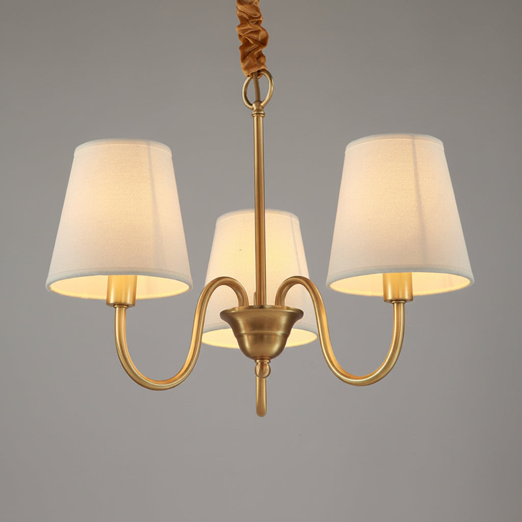 American Style Full Copper Fabric Pendant Light Branch Ceiling Fixture
