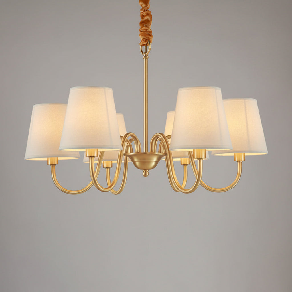 American Style Full Copper Fabric Pendant Light Branch Ceiling Fixture
