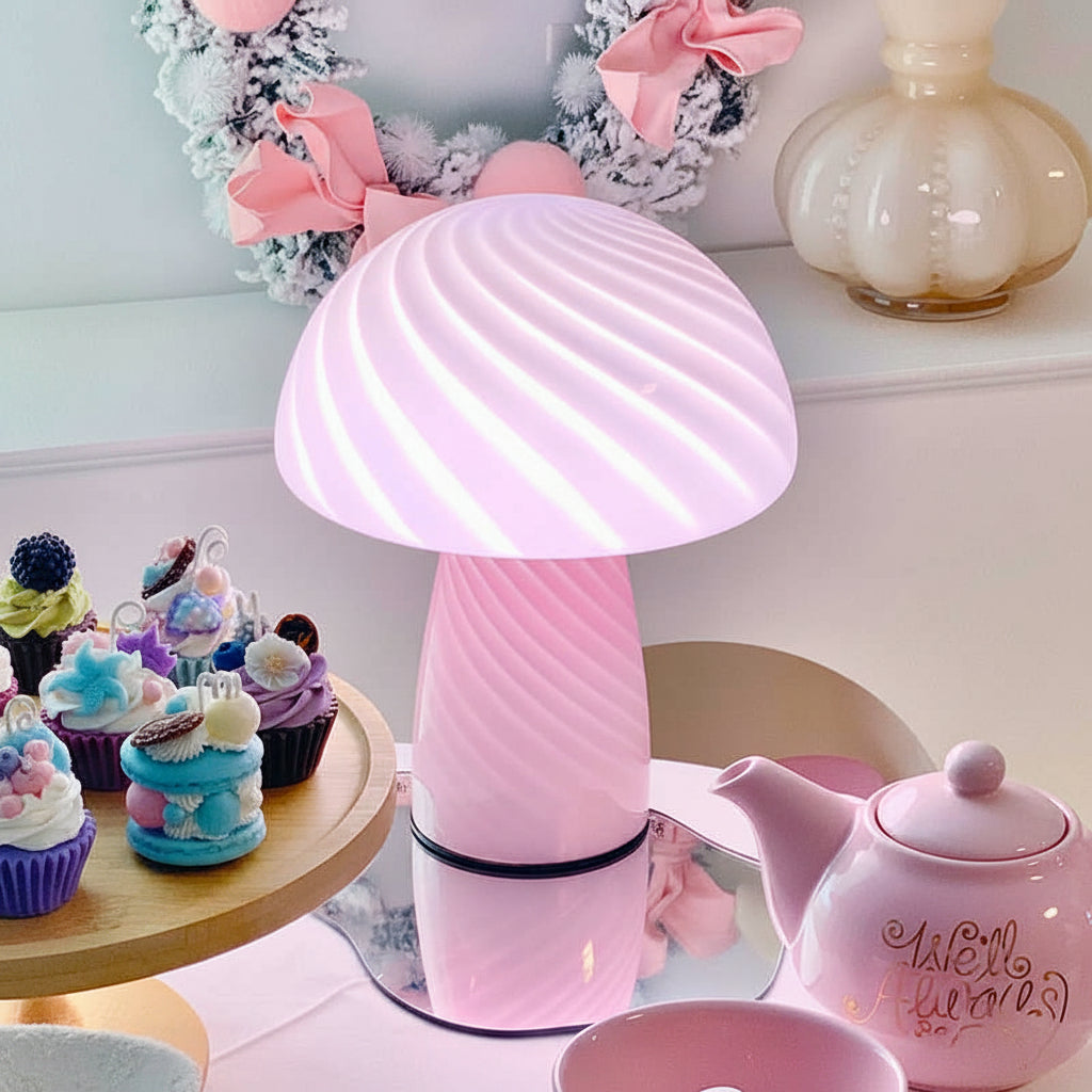 Cream Style Striped Mushroom Glass Table Lamp Nordic Lighting