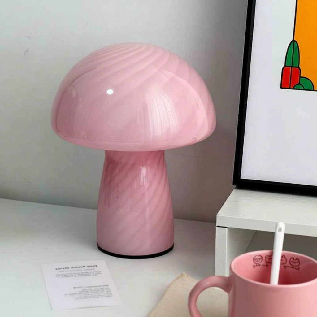 Cream Style Striped Mushroom Glass Table Lamp Nordic Lighting