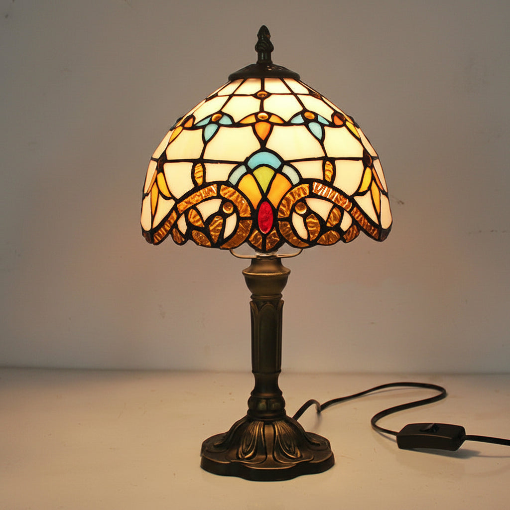 European Retro Tiffany Table Lamp Mediterranean Resin Accent Light