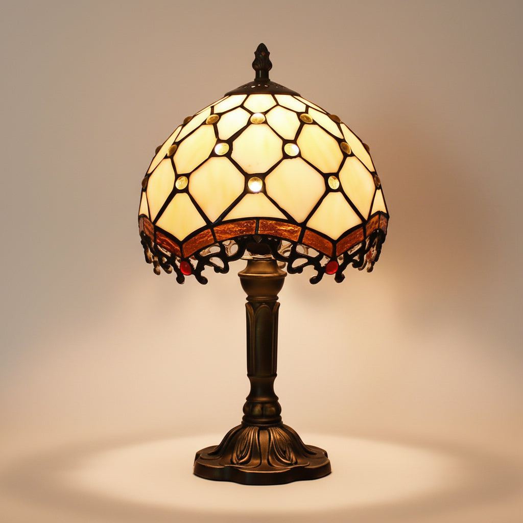 European Retro Tiffany Table Lamp Mediterranean Resin Accent Light