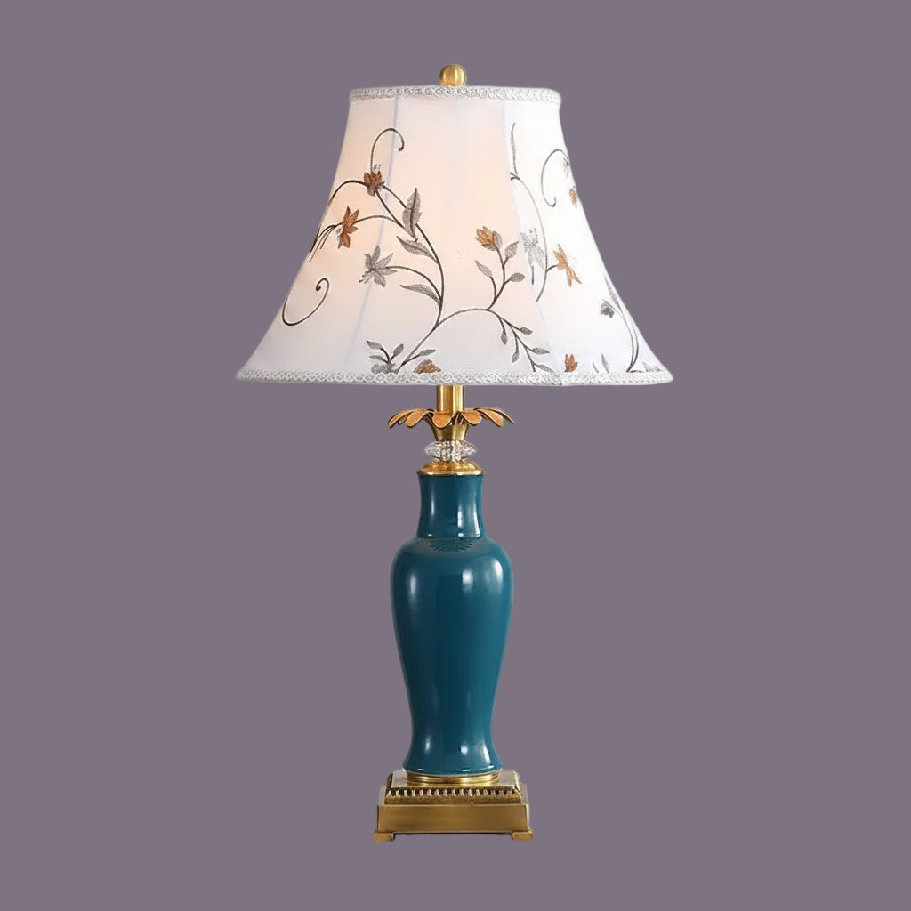 Glazed American Copper Ceramic Table Lamp With Fabric Shade