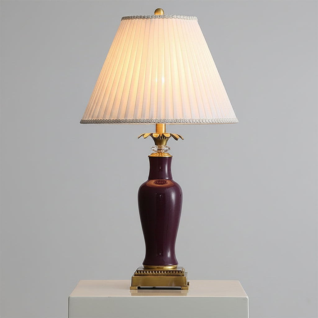 Glazed American Copper Ceramic Table Lamp With Fabric Shade
