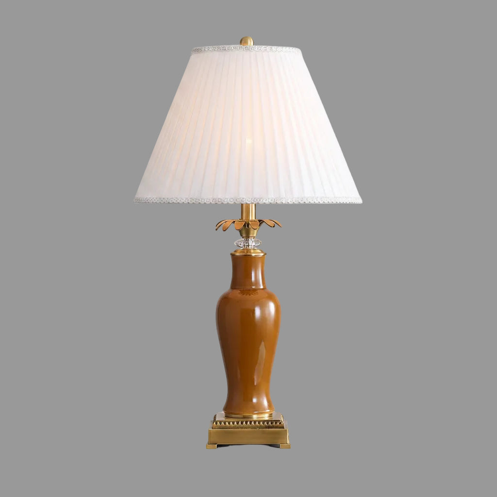 Glazed American Copper Ceramic Table Lamp With Fabric Shade