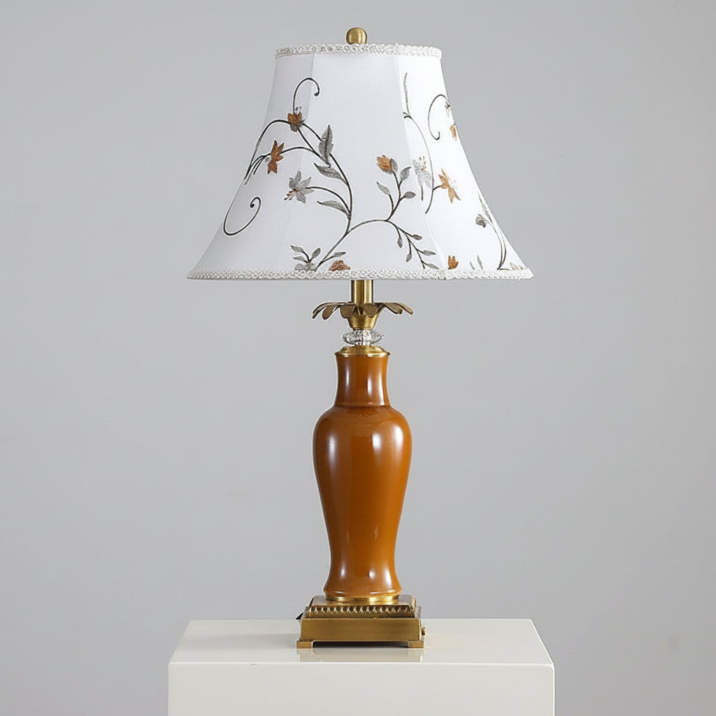 Glazed American Copper Ceramic Table Lamp With Fabric Shade