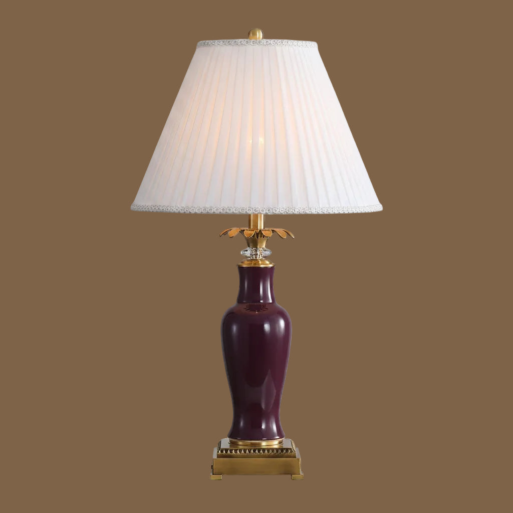 Glazed American Copper Ceramic Table Lamp With Fabric Shade