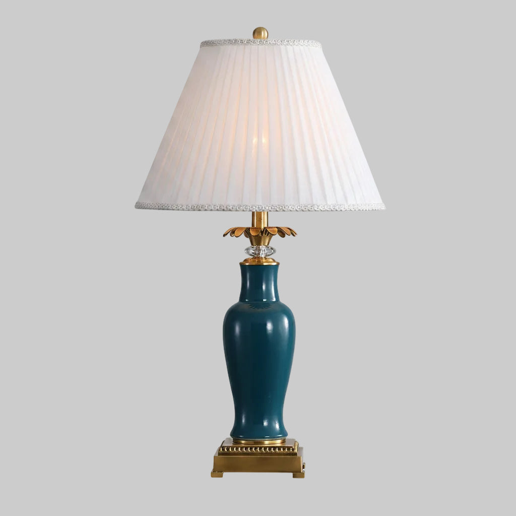 Glazed American Copper Ceramic Table Lamp With Fabric Shade