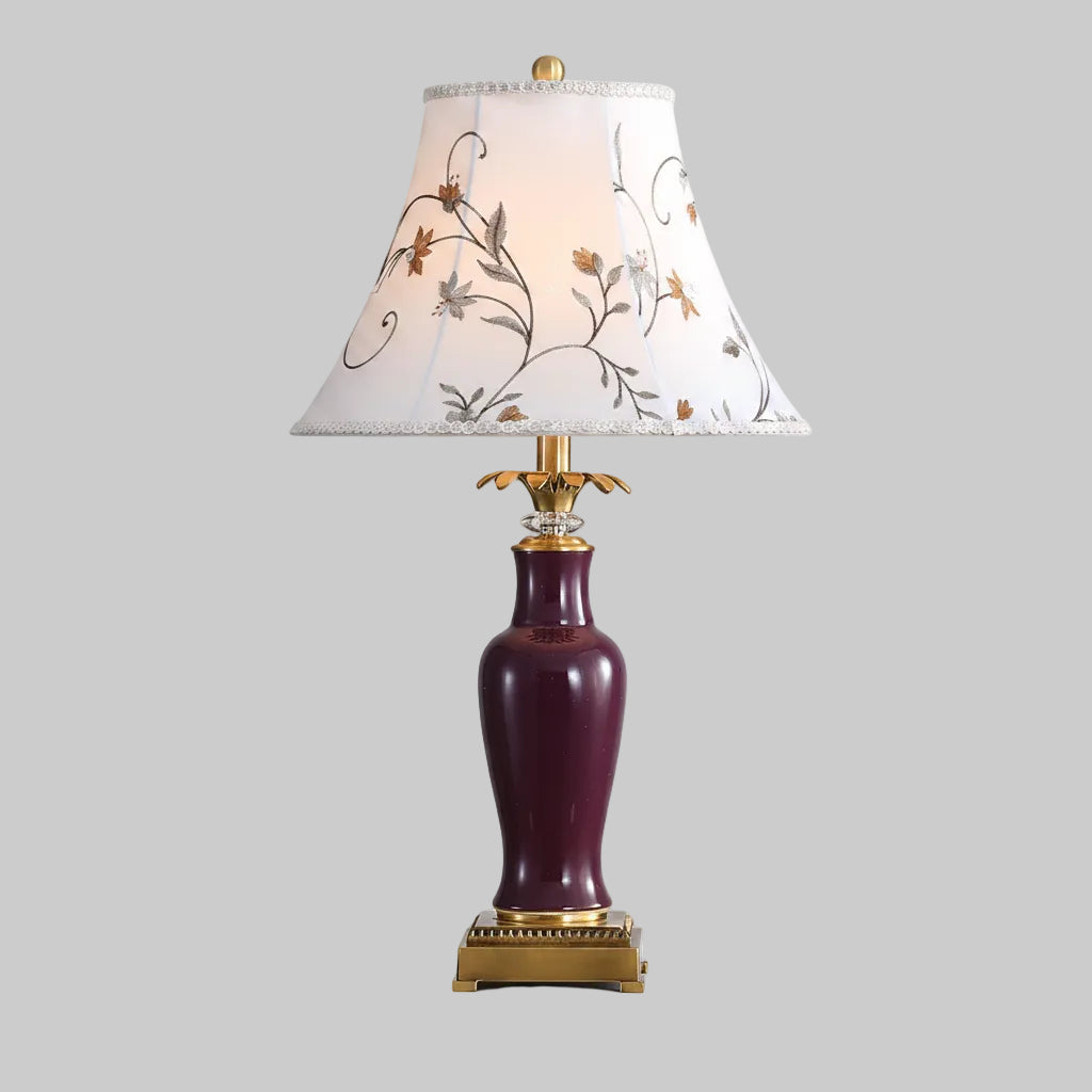 Glazed American Copper Ceramic Table Lamp With Fabric Shade
