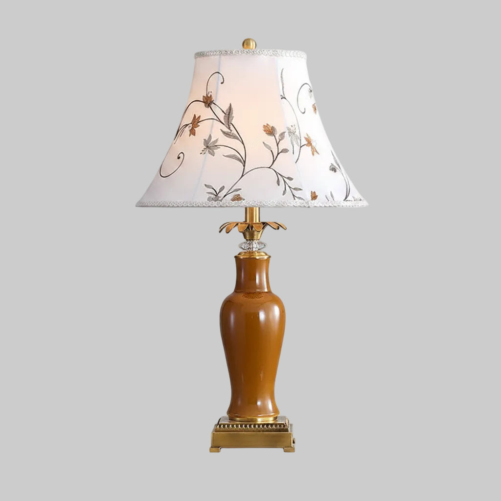 Glazed American Copper Ceramic Table Lamp With Fabric Shade