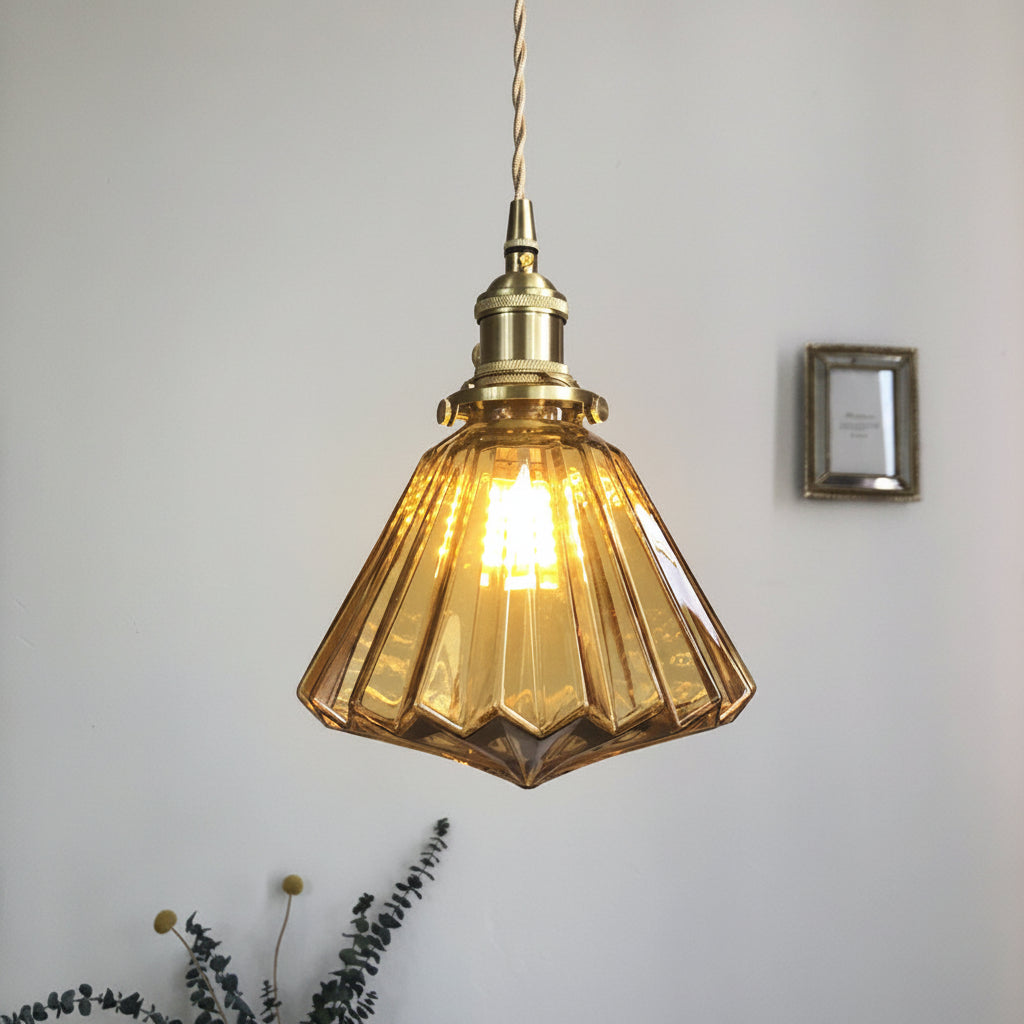 Japanese Style Brass Glass Pendant Light Nordic Ceiling Fixture