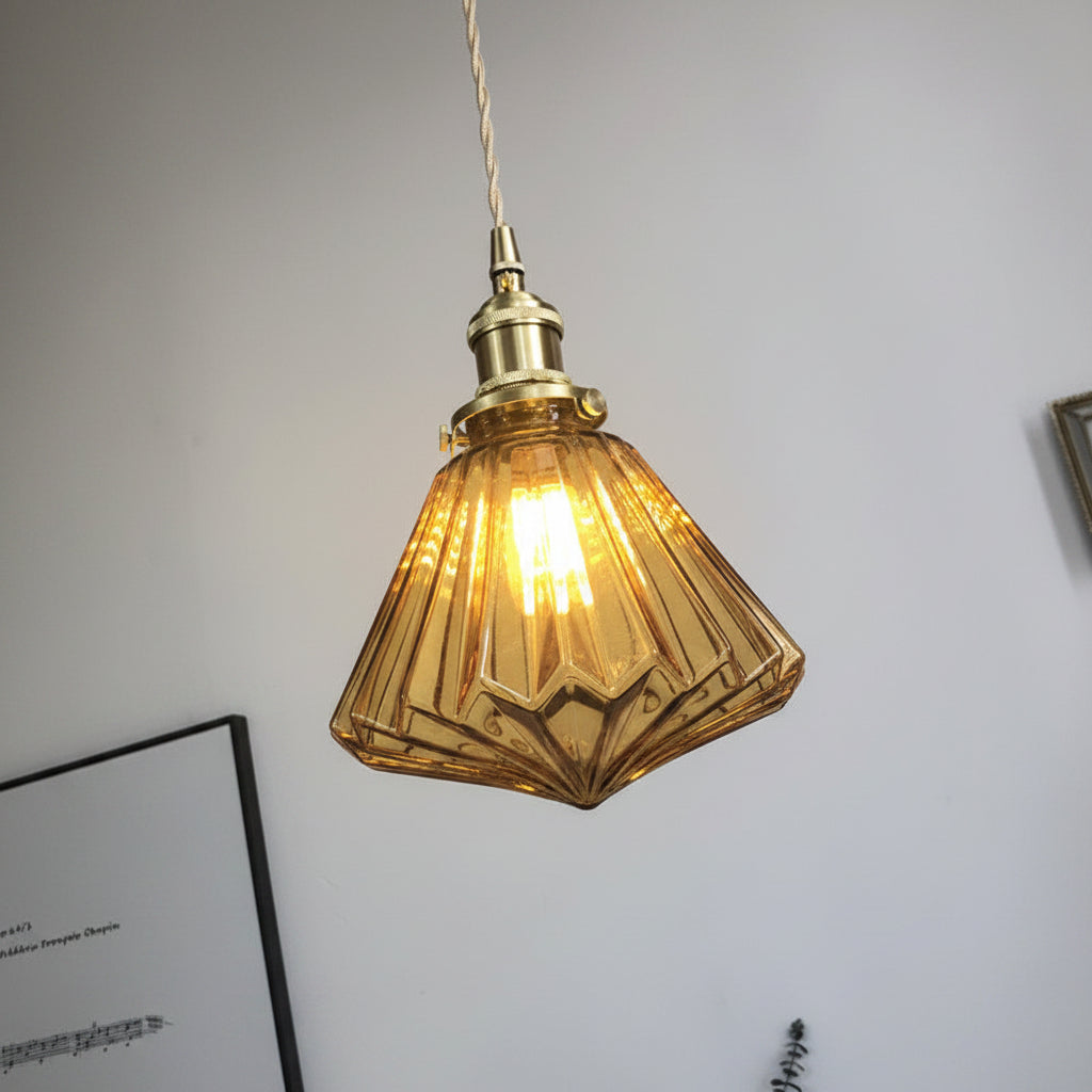 Japanese Style Brass Glass Pendant Light Nordic Ceiling Fixture