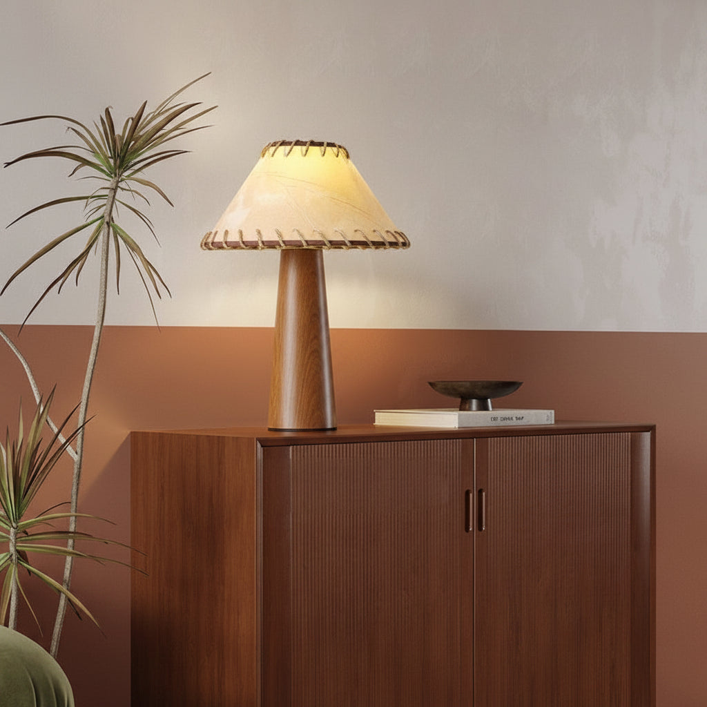Rechargeable Japanese Wabi-Sabi Table Lamp Walnut Style Lighting