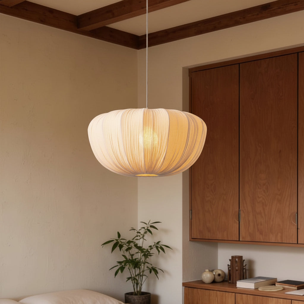 Vintage Wabi-Sabi Fabric Pendant Light French Style Ceiling Fixture